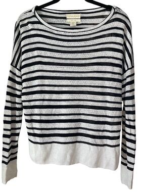 Cynthia Rowley Black & White Striped 100% Linen Sweater